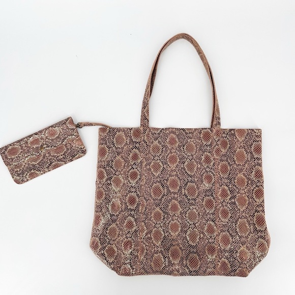 Anthropologie Snake Print Shimmer Metallic Tote Shoulder Bag - Picture 5 of 6